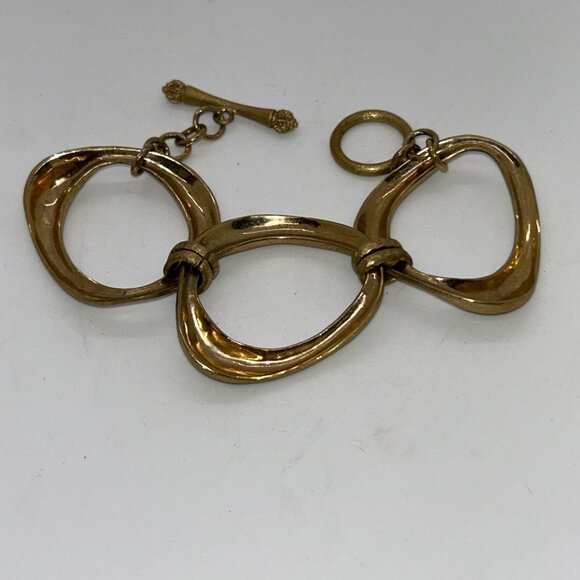 Ralph Lauren Brushed Gold Bracelet With Oval Links & Toggle Clasp Y2K - Picture 7 of 14